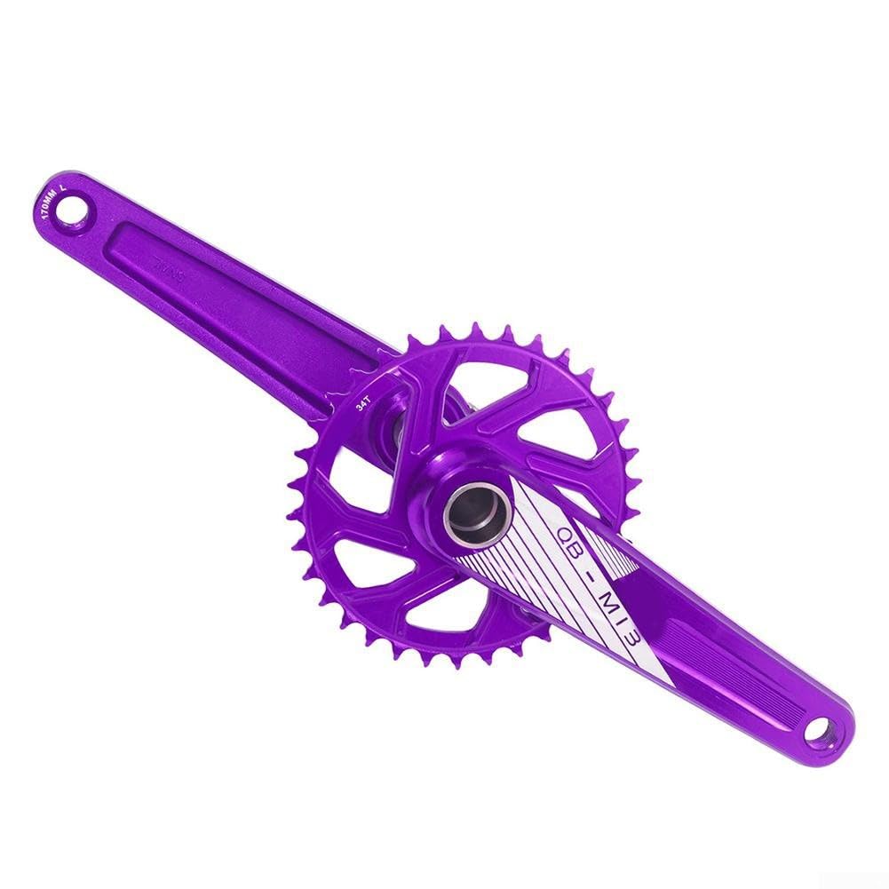 Bielas de 3 pernos simples estrechos anchos 34T de aleación de aluminio con soporte inferior de 68 mm, brazo de 170 mm para bicicleta de montaña de carretera de 9 a 12 velocidades (morado)