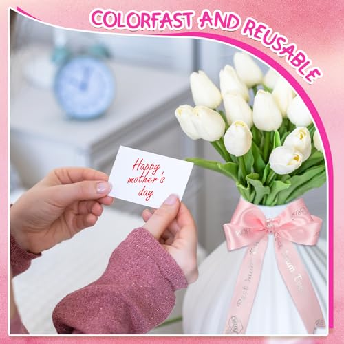Sinmoe 2 Stück Geschenkbänder zum Muttertag Rosa und Rotes Dekoband Schleifenbänder mit Schriftzug 9 m x 2,5 cm Seidenbänder für Süßigkeitstüten Geschenkverpackung Blumenstrauß