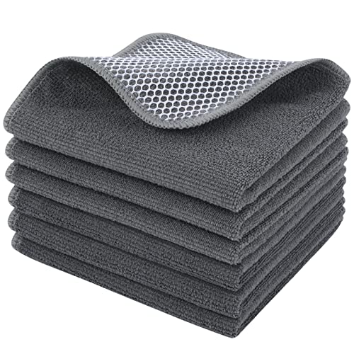 KinHwa Mikrofasertücher grau 30x30cm 6 Stück Streifenfreie und Fusselfreie Putztücher Saugstarke und weiche Reinigungstücher Putzlappen Geschirrtucher - für Küchen, Autopflege, Haushalt, Büro