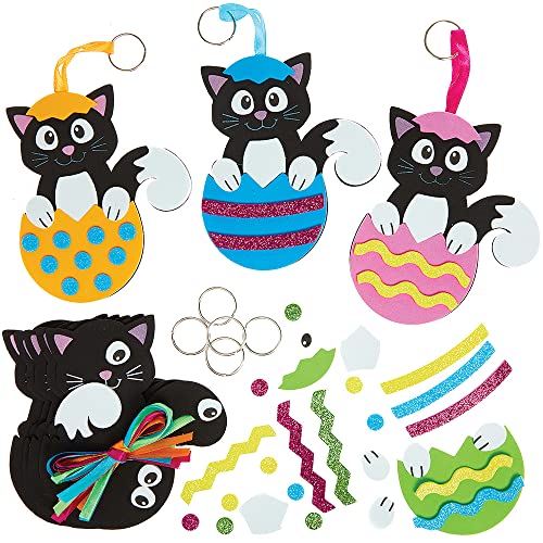 Baker Ross FX544 porte-clés chat – 8 kits de décoration d'oeufs de Pâques assortis, kit de loisirs créatifs de Pâques en mousse pour les enfants