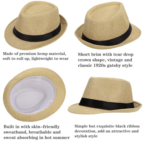 Image of Ultrafun 5 Pack Short Brim Fedora Classic Summer Beach Sun Hat Panama Cap for Men Women