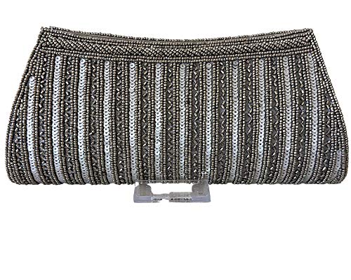 Women Handmade Beaded Clutch Purse, Sequin Clutch, Bridal Clutch, Evening Clutch, Wedding Bag (Gray)