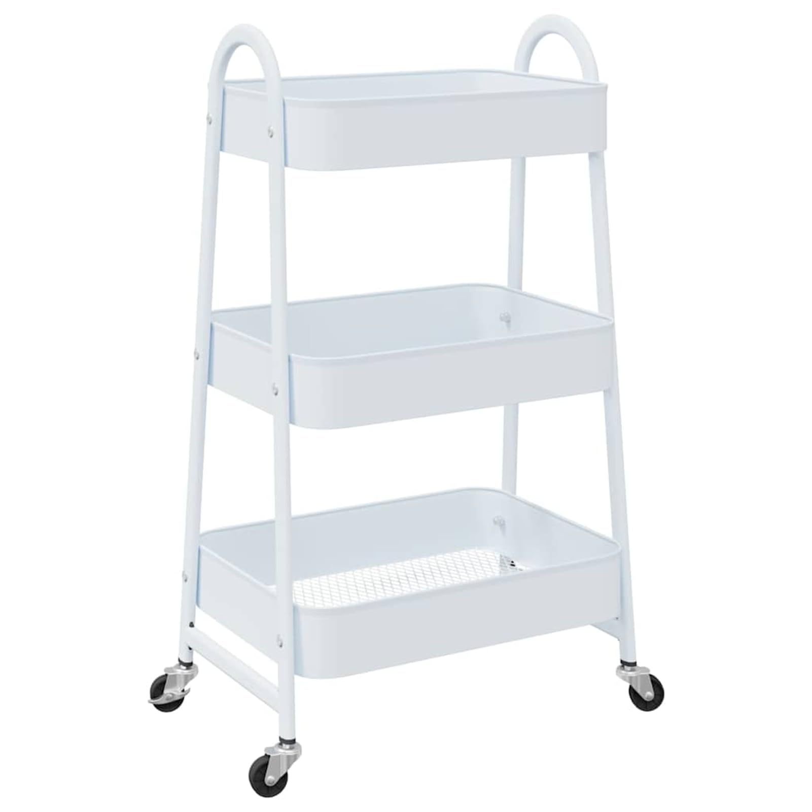 Gecheer Carrello Portaoggetti a 3 Ripiani, Mobile con Ruote Bloccabili e Maniglie, 42x41,5x77 cm in Acciaio Verniciato Bianco, per Cucina Soggiorno Bagno Ufficio