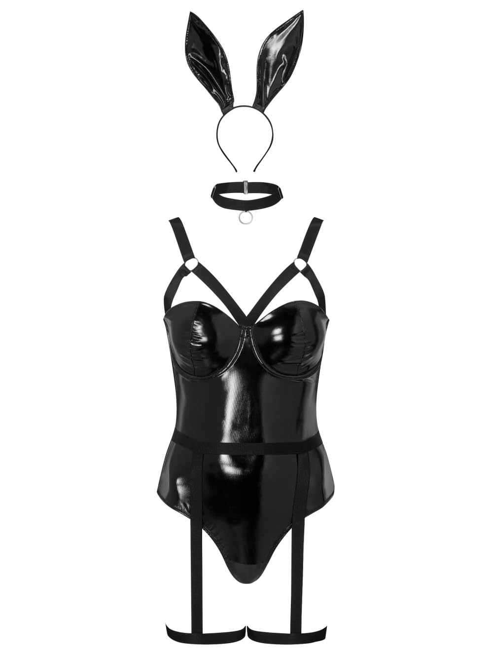 Ann Summers Women's Black Halloween Tuxedo Bunny Costume Pu Bunny Outfit Halloween Bunny Costume With Bunny Ears And Tail, Bunny - Easter Outfit