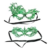 Honbay 2PCS Mysterious Fun Lace Masks for Masquerade Proms, Hallowmas Party, Photo Shoot (Green)
