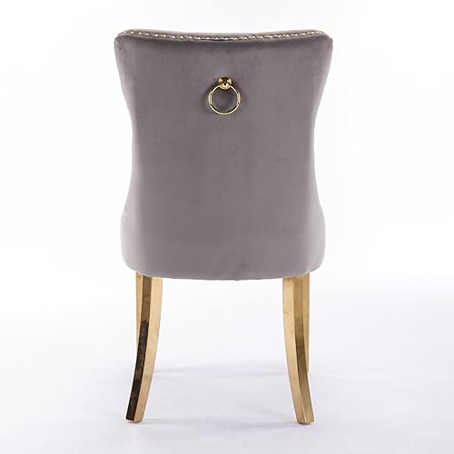 Miniatura 62 de i-POOK Juego de 2 sillas de comedor tapizadas de terciopelo, sillas de comedor con respaldo de alas con tirador de anillo, ribete de cabeza de clavo