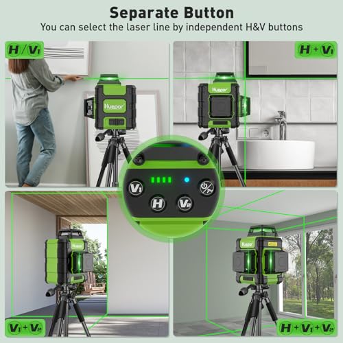 Image of Huepar Laser Level 360 Self Leveling, Rechargeable Green Laser 3x360 Cross Line Lazer Leveler 3D Level Laser Tool for Construction and Picture Hanging, Strong Magnetic Bracket&Hard Carry Case -HM03CG