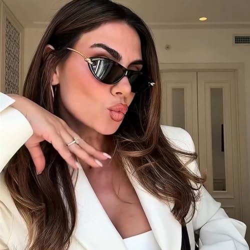 LJCZKA Retro Oval Cat Eye Sunglasses for Women 90s Small Oval Sun Glasses Trendy Narrow y2k Cateye Shades Luxury Gold Temples3