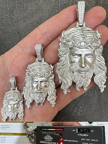 HarlemBling MOISSANITE - Iced Jesus Piece Heavy Pendant Necklace - Very Detailed Solid Back - Solid 925 Silver Matte Sandblasted Finish2