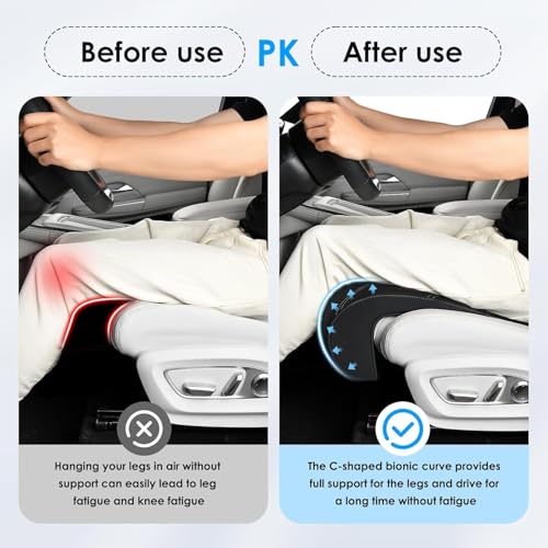 Image of FLORICH Car Seat Extender Leg Extender Support Cushion for Driver Seats Office Chair, Leather Carseat Leg Support for Long Drivers Universal Car Seat Cushion Legs Rest Pads-Black