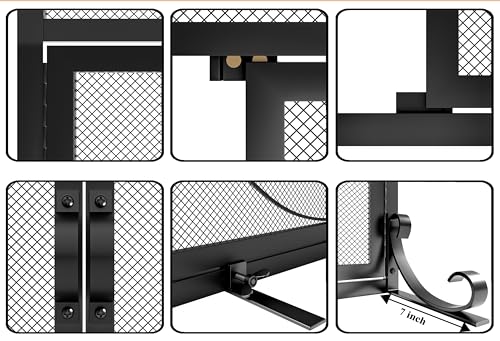 Image of Fire Beauty Wrought Iron Fireplace Screen with Magnetic Double Doors Black