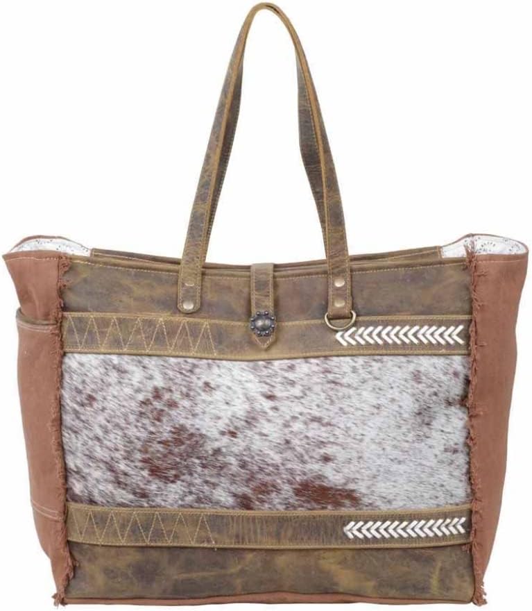 Myra Bag Oversized Tote Bag for Women - Canvas Weekender Purse with Genuine Leather Detailing, Extra Large Tote for Women