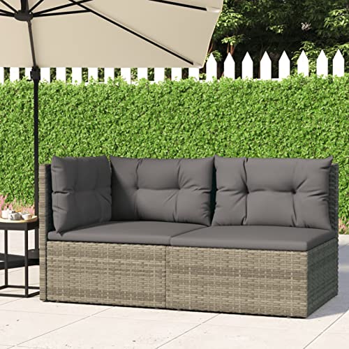 Festnight Sofá Jardin Exterior de 2 Plazas, Conjunto Muebles Jardin Exterior de Ratán 2 Pzas, Sofá Jardín Ajustable con Cojines Acolchados, Sofa Terraza Exterior de Ratán, Gris #1