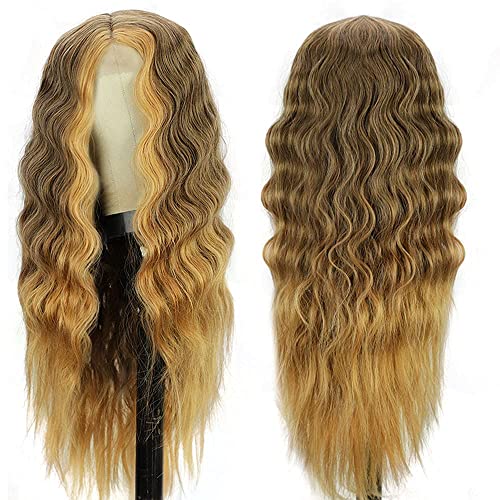 AISI QUEENS Long Curly Wig Blonde Wigs for Black Women Synthetic Blonde Highlights Wig Middle Part Natural Looking Heat Resistant Fibers for Daily Party Use