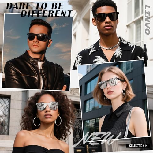 LINVO Trendy Polarized Mirrored Sunglasses Men Womens, Flat One Piece Reflective Shades for Driving Fishing UV400 Protection2