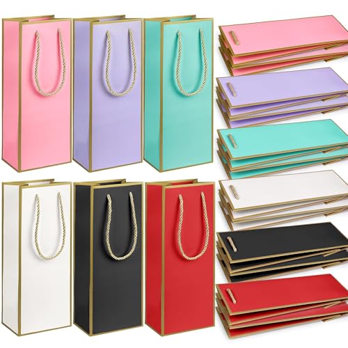 KEEPARTY 18 PCS Wine Gift Bag 5 x 4 x 13 Loose Wine Bottle Gift Bag Paper Gift Bag with Handle and Gold Foil Print for Wedding Party Anniversaries