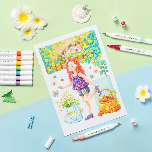 Image of Ohuhu Alcohol Markers 80 Colors: Brush & Fine Dual Tips Alcohol Markers Coloring Illustration Sketching Alcohol Art Marker Set for Adult Beginner, Great Value Pack for Art Class