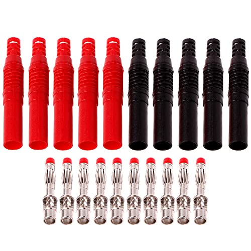 Greluma 10 Pièces Fiches Bananes isolées enveloppées de 4 mm, connecteurs de fiche Banane à souder de sécurité pour Fils de Test de multimètre