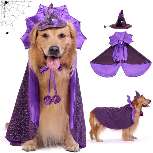 Kagoty Large Dog Halloween Costumes, Pet Witch Costume Wizard Hat
