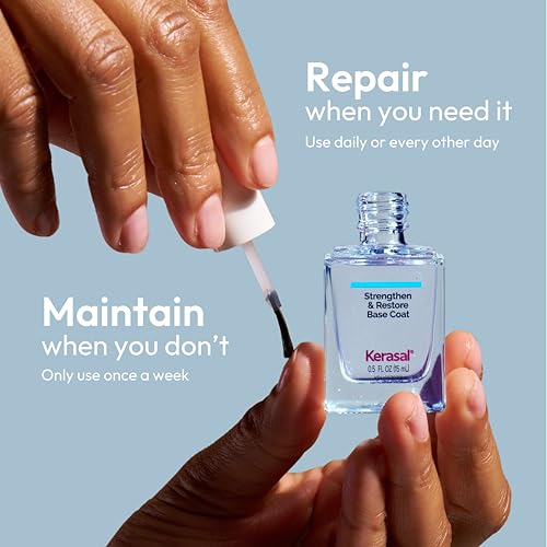 Image of Kerasal Strengthen & Restore Base Coat- Stronger, Smoother Nails, 0.5 fl oz | Strengthening Base coat with Hydrolyzed Keratin & Hyaluronic Acid helps nails look smoother, feel stronger and protected.