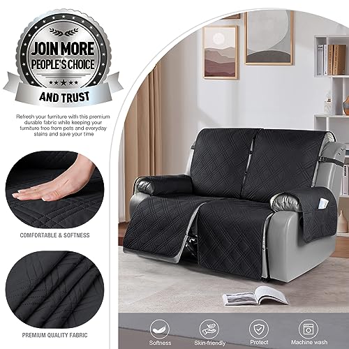 Image of TAOCOCO 100% Waterproof Oversized Recliner Cover, Non Slip Split Covers for Reclining Loveseat with Elastic Straps for Kids Pets (Oversized 2 Seater, Black)
