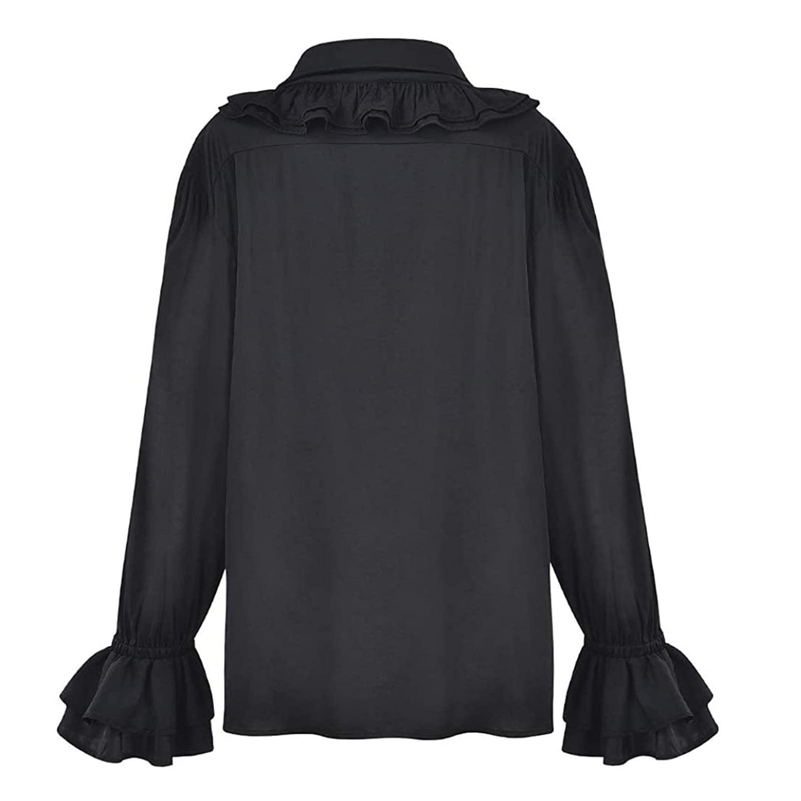 Generisch Camicetta tradizionale da donna, in pizzo, trasparente, tinta unita, casual, elegante, a maniche lunghe, stile gotico, con volant