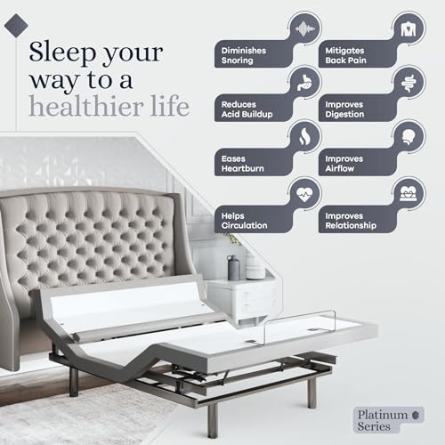 Image of Sven & Son Platinum Adjustable Bed Base Frame Only, Head and Foot Lift, Lumbar Support, Head-Pillow-Tilt, Massage, Under-Bed Lights, USB - Queen