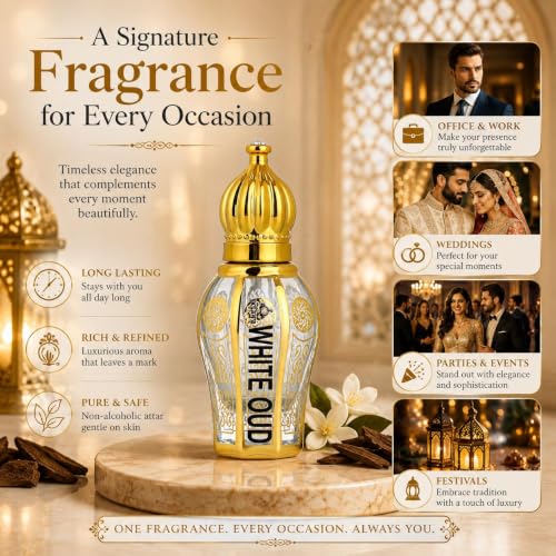 Image of White Oud Luxury Attar for Unisex, Long Lasting & Non-Alcoholic, Pure Natural Roll-on Attar, Perfume for Men & Women, Suitable for Every Occasion, 12 ml