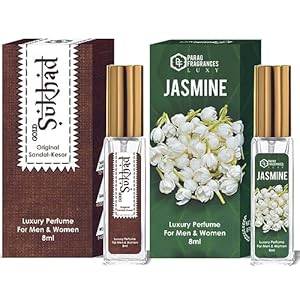 Parag Fragrances Sukhad & Jasmine Luxury Perfume Combo (8ml x 2pc) Long Last, Imported, Pocket & Purse Friendly, Reusable Perfume Spray For Men & Women