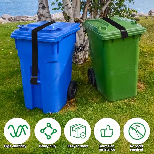 Image of 4Pcs Trash Can Lid Locks,Universal Adjustable Garbage Can Locks,Trash Can Locks Outdoor Bear Proof Trash Can Strap for Animals, Squirrels, Dogs, Raccoons, Locking Garbage Can During Strong Winds