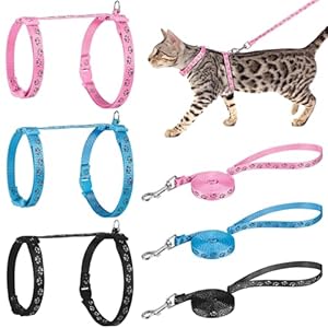 Auidy_6TXD 3 Pack Cat Harness and Leash Reflective Cat Harness Escape Proof for Walking Adjustable Kitten Harness for Small Medium Cats