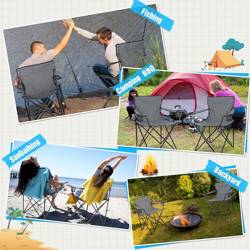 Image of HaSteeL Camping Chair for Adults, Folding Beach Chair Set of 2, Large Foldable Portable Chair for Outdoors Fishing, Hiking, Sporting, Travel, Picnic, Lawn, Hold 275lbs & A Storage Bags (Grey)