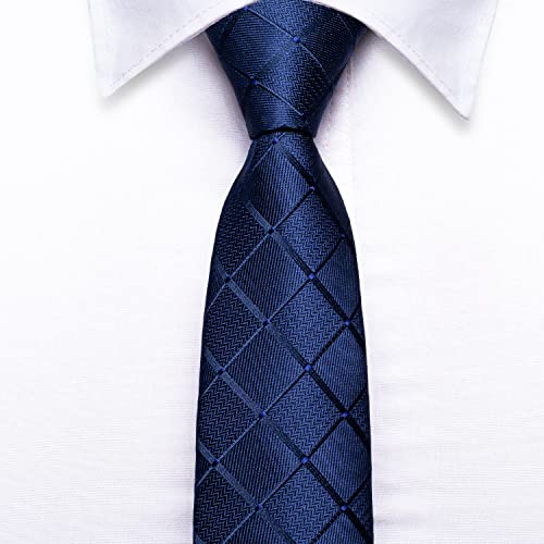 Image of Hi-Tie Father and Son Tie Set Striped Plaid Ties for Men and Boys Silk Necktie Pocket Square Set for Wedding Gifts