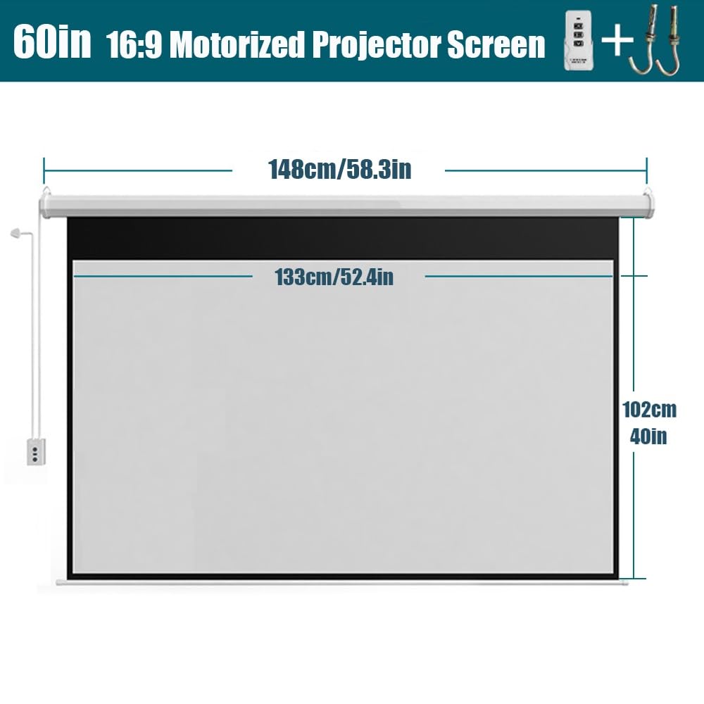 Generic Schermo Proiettore 16:9 4K HD Telo Proiettore Anti Rughe Pieghevole Portatile Lavabile con Telecomando, per Teatro Domestico, Scolastico, Ufficio (148cm)