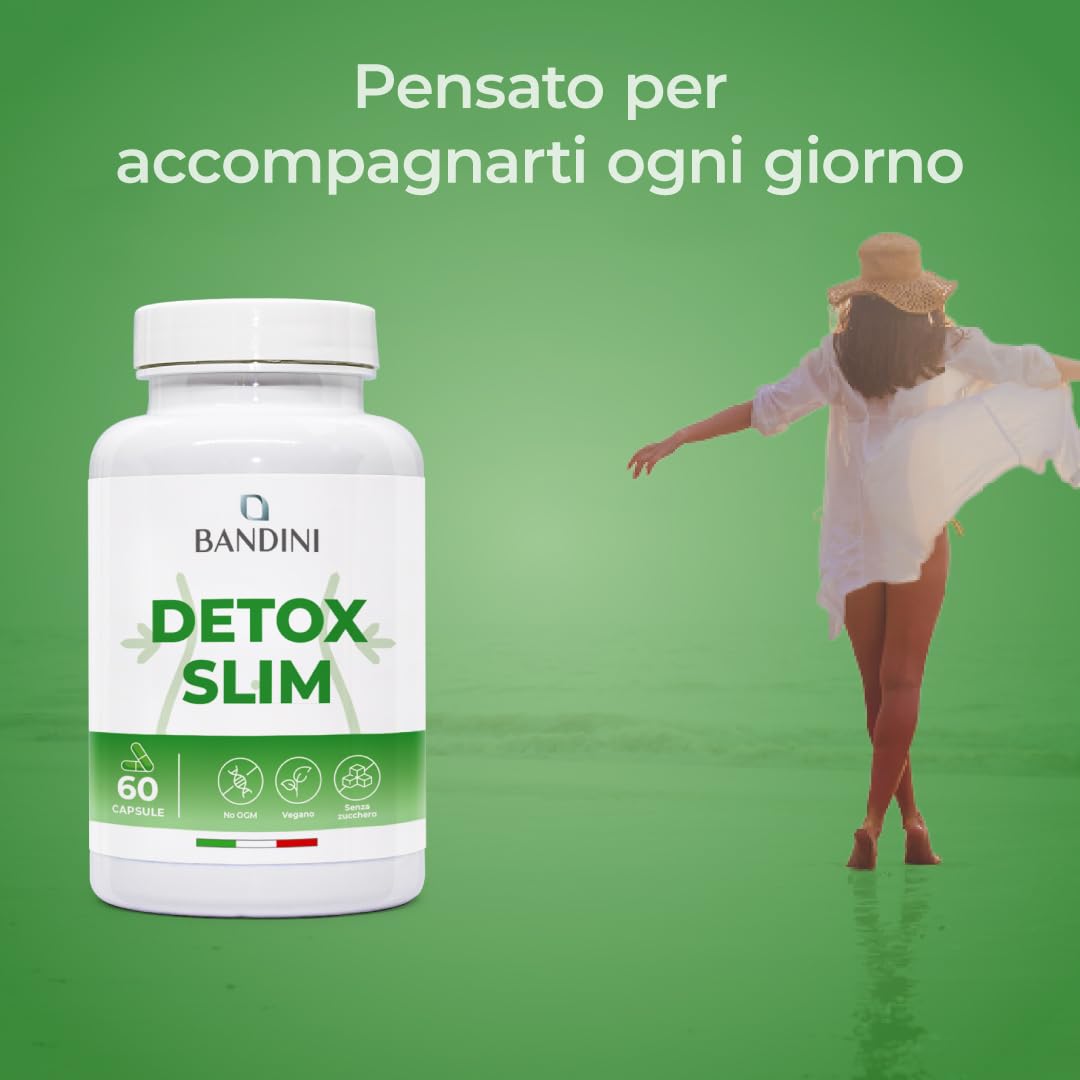 Bandini® DETOX SLIM 60 Capsule Vegan | Drenante, Antiossidante, Depurativo, Detossificante per Fegato e Intestino | Complesso di Estratti Vegetali: Bromelina, Tarassaco, Pilosella, Betulla