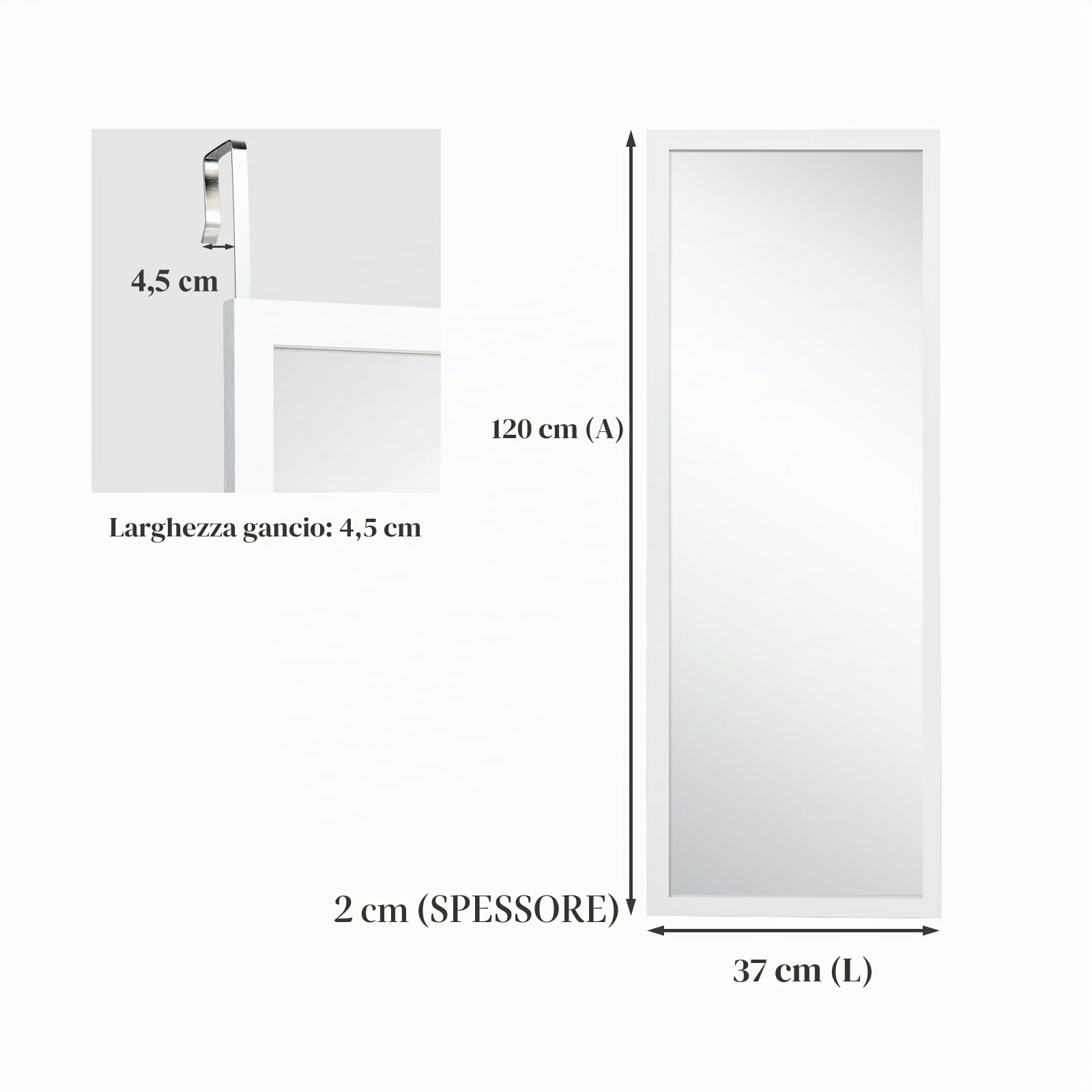 LIFEZEAL Specchio da parete, 120 x 37 cm, specchio per porta per tutto il corpo, specchio rettangolare da parete decorativo per soggiorno, bagno, camera da letto (bianco)