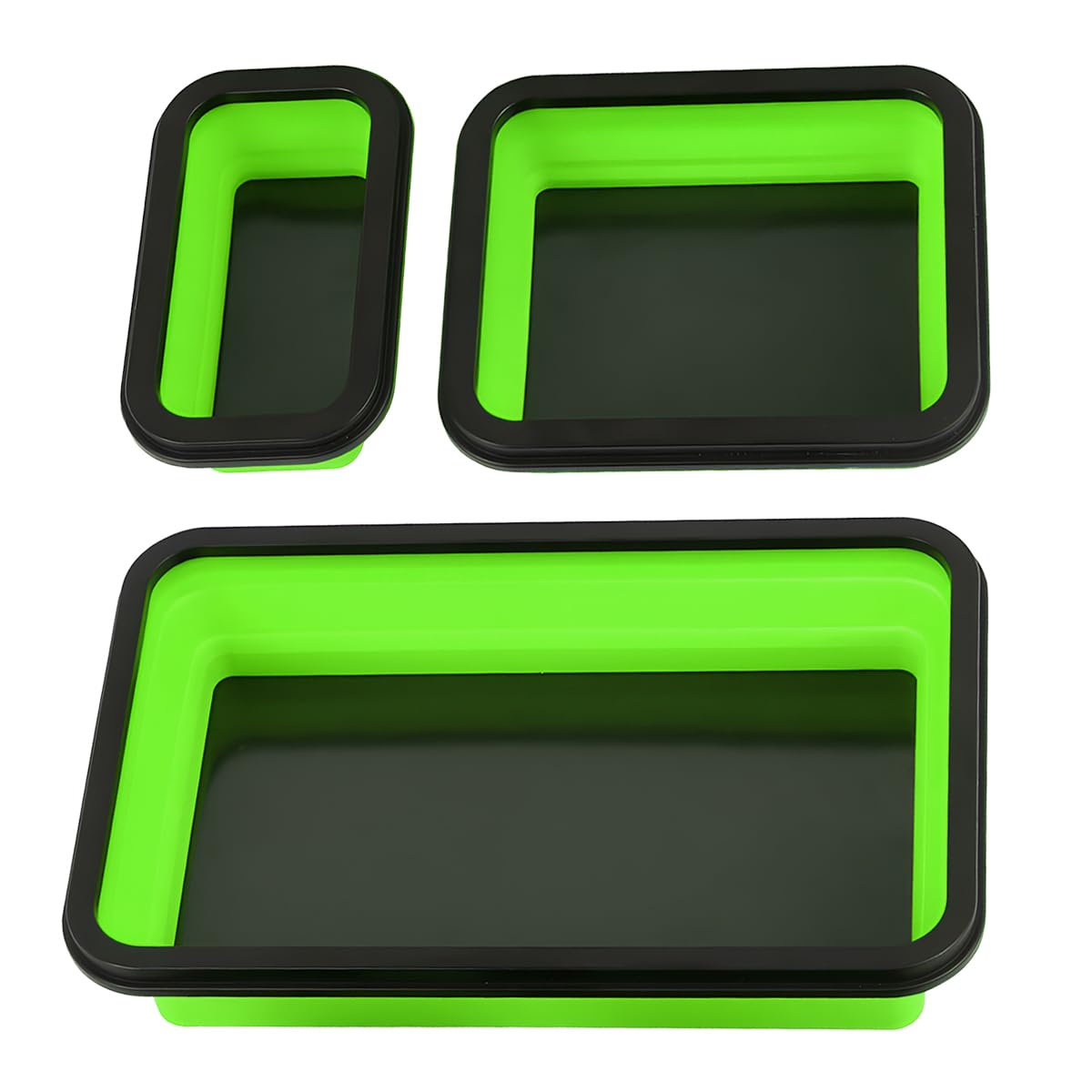 Tuxihapp 3PCS Collapsible Magnetic Parts Tray Set, Silicone Foldable Magnetic Tool Tray in 3 Different Size for Storage Organizer Screw Bolts Washers Nuts Pins & Other Small Metal Parts (Green)