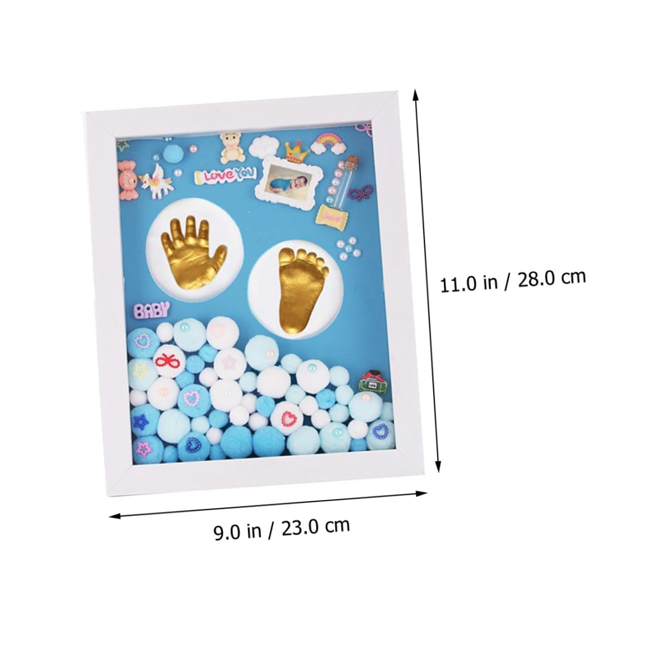 Hohopeti Set Cornice Impronte Mani e Piedi Ragazzo Ragazza Blu Medio in Acrilico Resistente per Shower e Compleanno, Kit Ricordo Materiali Sicuri e Scatola Completa per Genitori e Nonni