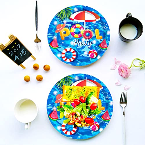 Hspaidyp 50 Pcs Pool Party Tableware Plates,Pool Party Supplies Beach Party Supplies,7" Summer Pool Party Paper Plates For Summer Beach Theme Pool Birthday Party Decorations #TOP2