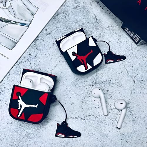 Image of Silicone Case Compatible for Apple Airpods 4 (2024) Cute Design for AirPods 4 with Active Noise Cancellation (ANC) with Keychain Hook Shockproof Protective Case (Jordana-red)
