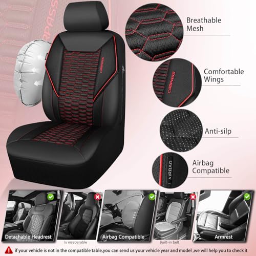 Image of CAR PASS 3D Foam Mesh Leather Car Seat Covers Front Seats, Air Cool Mesh Front Seat Covers for Car, Universal Fit for SUV Truck Sedan Automotive, Armrest Airbag Compatible,Black and Red
