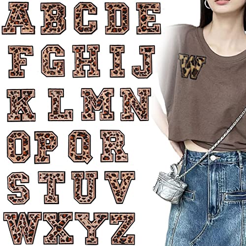 LOCHIMU 26PCS Patch de lettre de chenille A-Z Iron Alphabet sur CHENILLE Patch brodé(Léopard) Cover