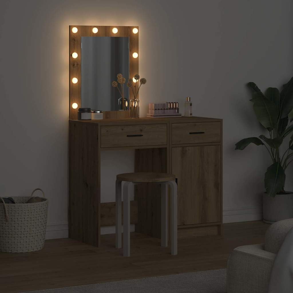 Tocador de madera marrón con puerta e iluminación LED, 50 x 41 x 135 cm, 2 unidades, con cajón, espacio de almacenamiento para dormitorio, habitación de niñas, vestidor y estilo