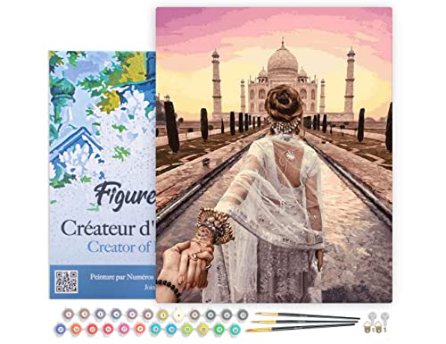 Figured'Art Pintar por Numeros Adultos con marco Dáme la mano en India - Manualidades pintura acrilica Kit Cuadro DIY completo - 40x50cm con bastidor montado