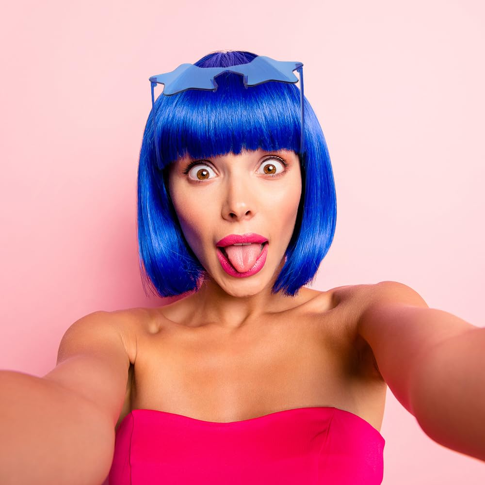 Wig for Women - Colorful Bob Wig with Party Sunglasses, Cosplay Party Wigs, Funny Wigs for Women (Hair Net Included) (Blue) - Image 3