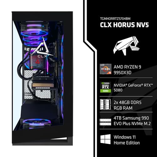 Image of CLX Horus Gaming PC - AMD Ryzen 9 9950X3D 4.3GHz, GeForce RTX 5080, 360mm Tryx AIO, 96GB DDR5 RGB Memory, 4TB 990 EVO M.2, WiFi, Win 11 Home, Black, AI-Accelerated