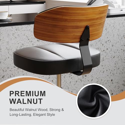 Image of Drafting Chair with Lockable Wheels, Tall Chair Adjustable Stool with Curved Walnut Backrest and Footrest Ring, PU Leather Ergonomic Rolling Chair 300LBS Capacity for Office Workstation(Black)