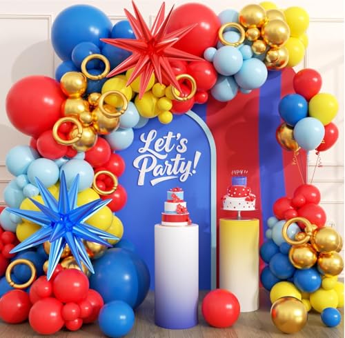 Conjunto de decoração de aniversário para crianças - 183 unidades arco de balões de festa infantil com balões grandes, estrelas e correntes. Kit arco balões decoração festa para crianças. Decoração