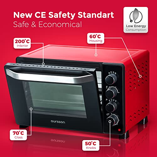 Mini-oven, elektrisch, convectie, roest, staande oven, draaispies, binnenverlichting, dubbele beglazing, capaciteit 38 liter, 2000 W, 12 kookcombinaties, rood - Afbeelding 5