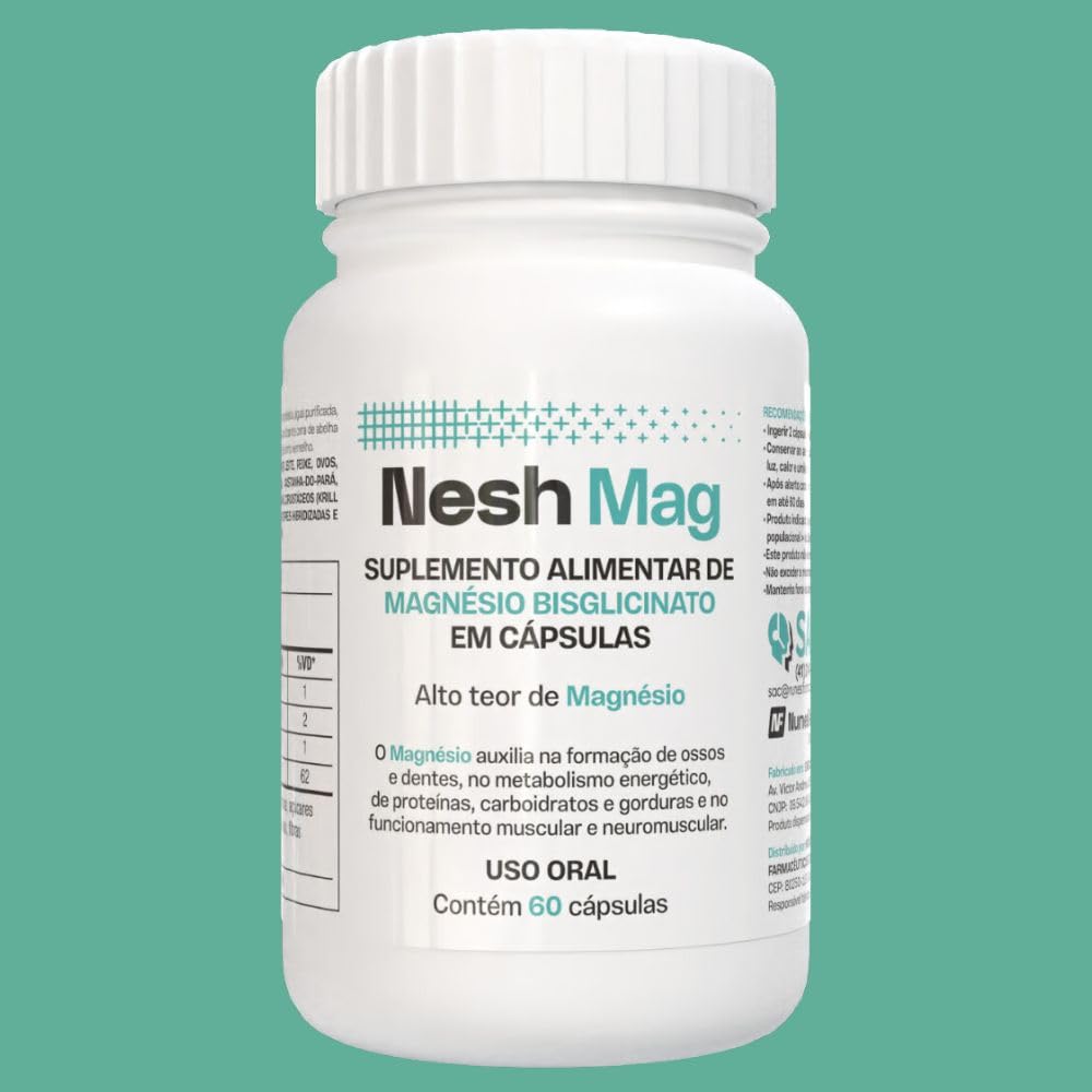Nesh Mag Bisglicinato de Magnésio - 60 Cápsulas Softgel